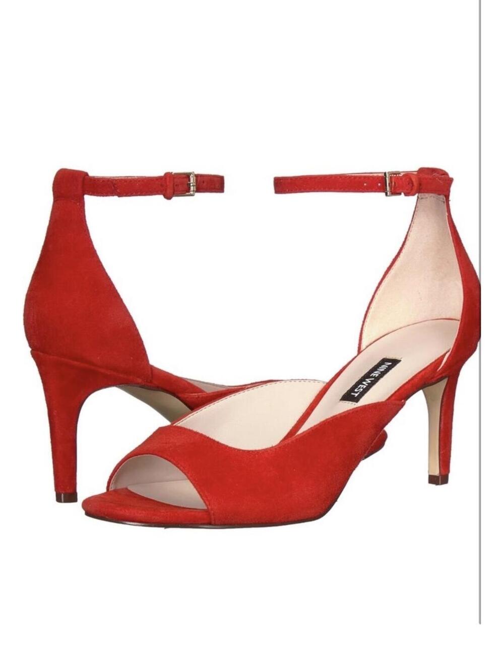 Nine West Red Avielle Peep Toe Heels Ankle Strap Size 8.5 NEW